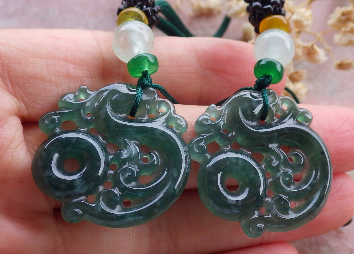 Certified Hand Carved Natural Grade A Jade jadeite Ring and Pendant