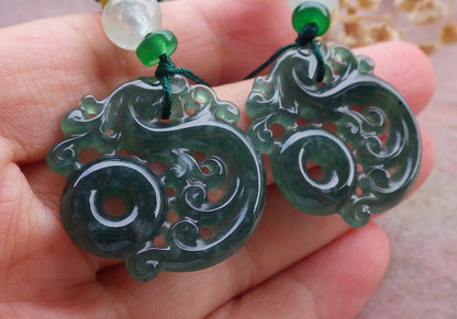 Certified Hand Carved Natural Grade A Jade jadeite Ring and Pendant