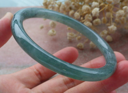 Certified Hand Carved Green Natural Myanmar Burma A JADE Jadeite Circle Bangle Bracelet 59mm