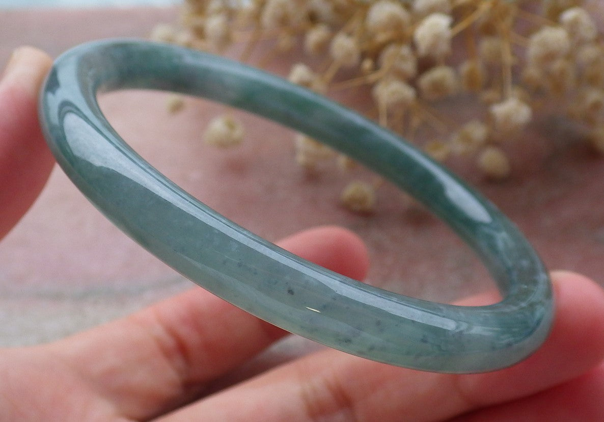 Certified Hand Carved Green Natural Myanmar Burma A JADE Jadeite Circle Bangle Bracelet 59mm