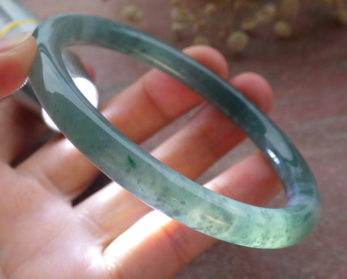 Certified Hand Carved Green Natural Myanmar Burma A JADE Jadeite Circle Bangle Bracelet 59mm