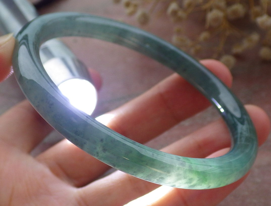 Certified Hand Carved Green Natural Myanmar Burma A JADE Jadeite Circle Bangle Bracelet 59mm