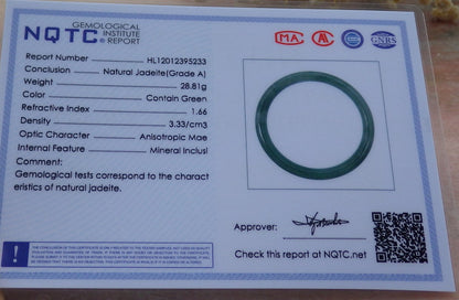 Certified Hand Carved Green Natural Myanmar Burma A JADE Jadeite Circle Bangle Bracelet 59mm
