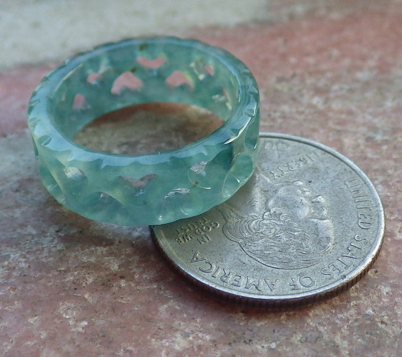 Certified Hand Carved Natural Blue Water Green Myanmar Burma Grade A Jade jadeite Two Ring