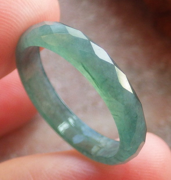 US 6.5 Certified Hand Carved Green Natural Grade A Jade jadeite Diamond Cut Circle Ring