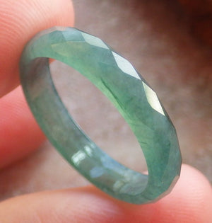 US 6.5 Certified Hand Carved Green Natural Grade A Jade jadeite Diamond Cut Circle Ring