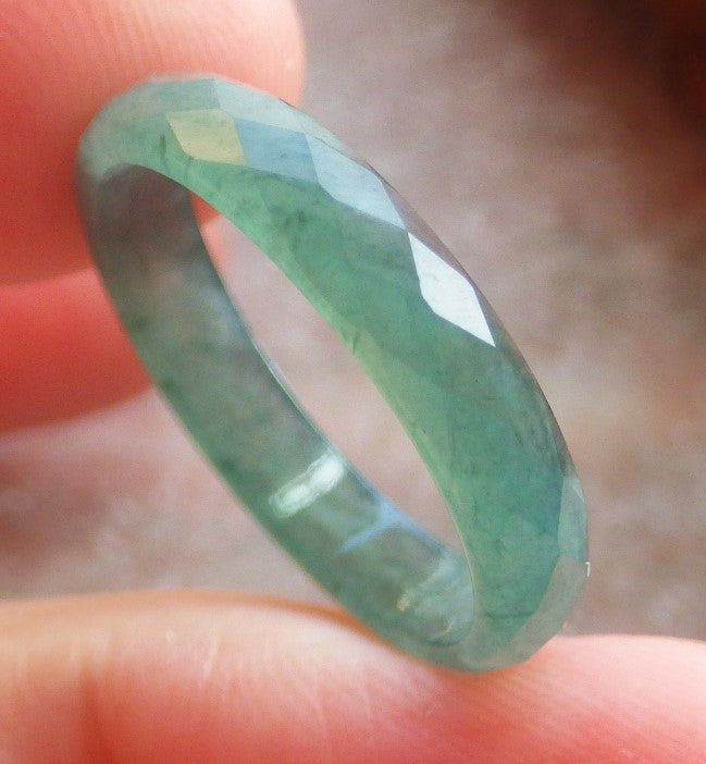 US 6.5 Certified Hand Carved Green Natural Grade A Jade jadeite Diamond Cut Circle Ring