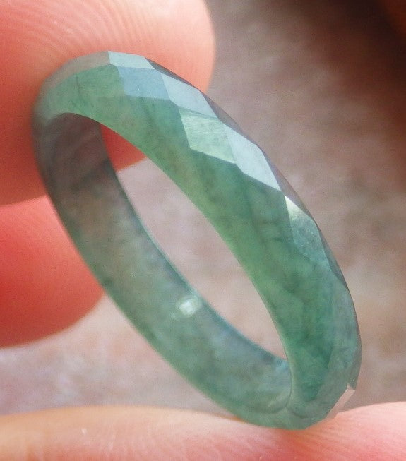US 6.5 Certified Hand Carved Green Natural Grade A Jade jadeite Diamond Cut Circle Ring