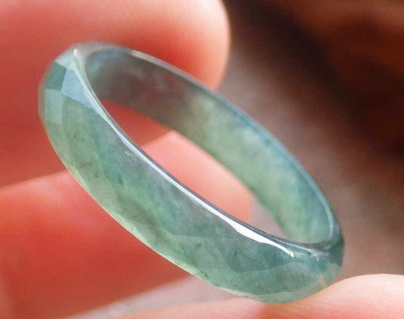 US 6.5 Certified Hand Carved Green Natural Grade A Jade jadeite Diamond Cut Circle Ring