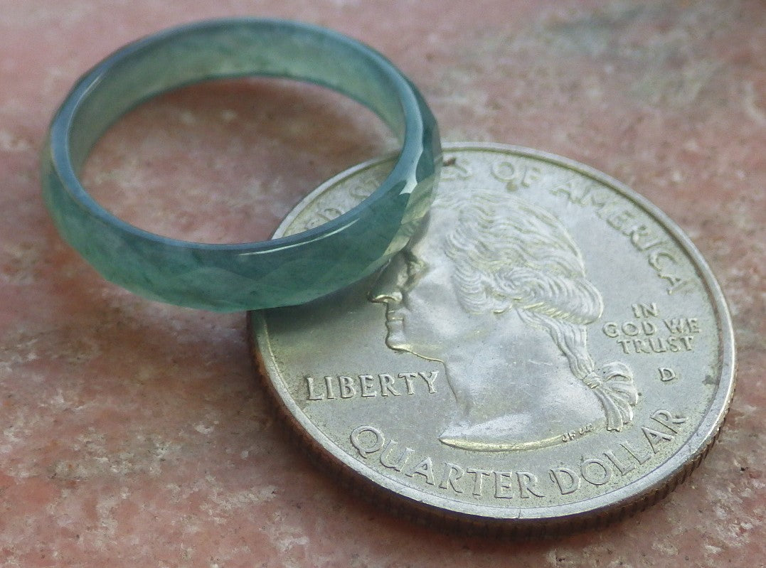 US 6.5 Certified Hand Carved Green Natural Grade A Jade jadeite Diamond Cut Circle Ring