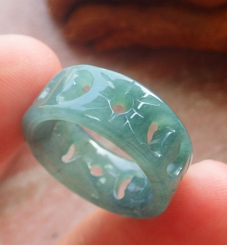 US 5 Certified Hand Carved Natural Grade A Jade jadeite Heart Star Sun Moon Circle Ring