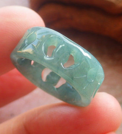 US 5 Certified Hand Carved Natural Grade A Jade jadeite Heart Star Sun Moon Circle Ring