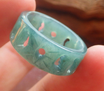 US 5 Certified Hand Carved Natural Grade A Jade jadeite Heart Star Sun Moon Circle Ring