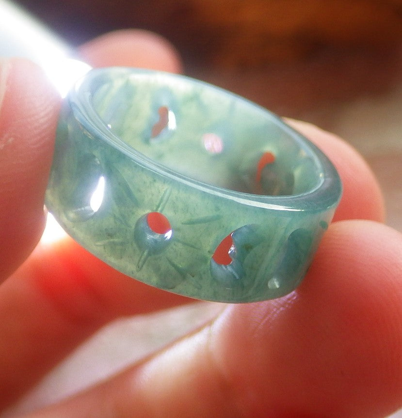 US 5 Certified Hand Carved Natural Grade A Jade jadeite Heart Star Sun Moon Circle Ring