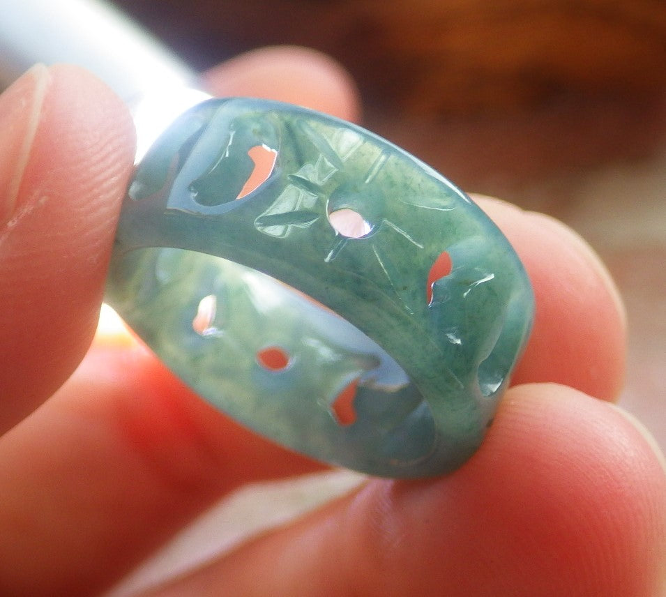 US 5 Certified Hand Carved Natural Grade A Jade jadeite Heart Star Sun Moon Circle Ring
