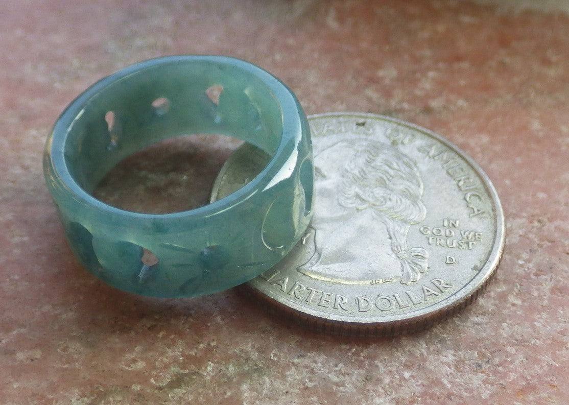 US 5 Certified Hand Carved Natural Grade A Jade jadeite Heart Star Sun Moon Circle Ring