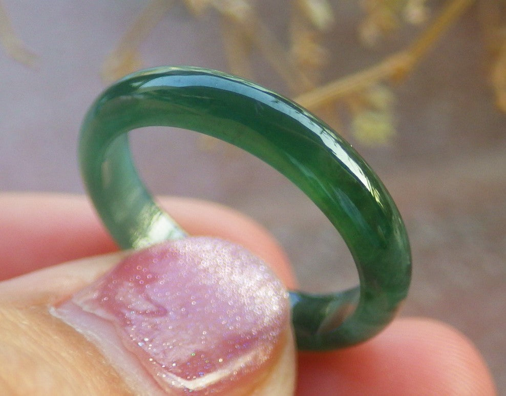 US 6 Certified Hand Carved Blue Water Green Natural Grade A Jade jadeite Circle Ring