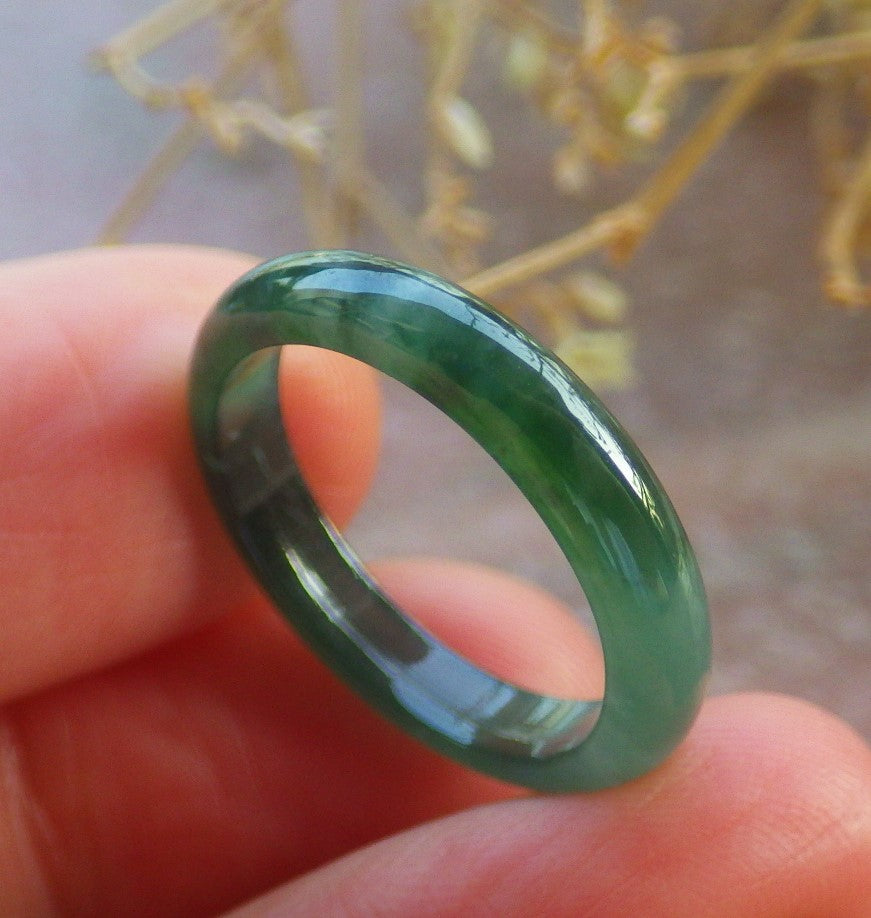 US 6 Certified Hand Carved Blue Water Green Natural Grade A Jade jadeite Circle Ring