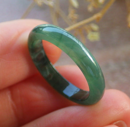 US 6 Certified Hand Carved Blue Water Green Natural Grade A Jade jadeite Circle Ring