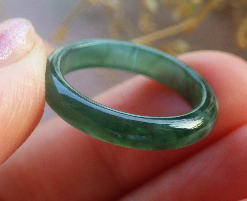 US 6 Certified Hand Carved Blue Water Green Natural Grade A Jade jadeite Circle Ring