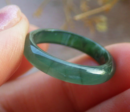 US 6 Certified Hand Carved Blue Water Green Natural Grade A Jade jadeite Circle Ring