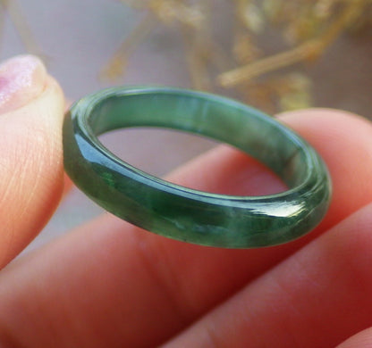 US 6 Certified Hand Carved Blue Water Green Natural Grade A Jade jadeite Circle Ring