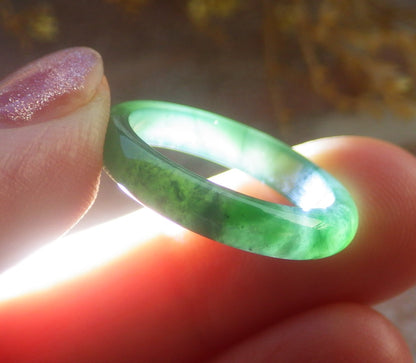 US 6 Certified Hand Carved Blue Water Green Natural Grade A Jade jadeite Circle Ring