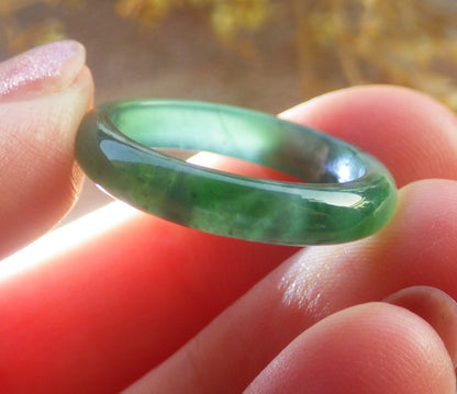 US 6 Certified Hand Carved Blue Water Green Natural Grade A Jade jadeite Circle Ring