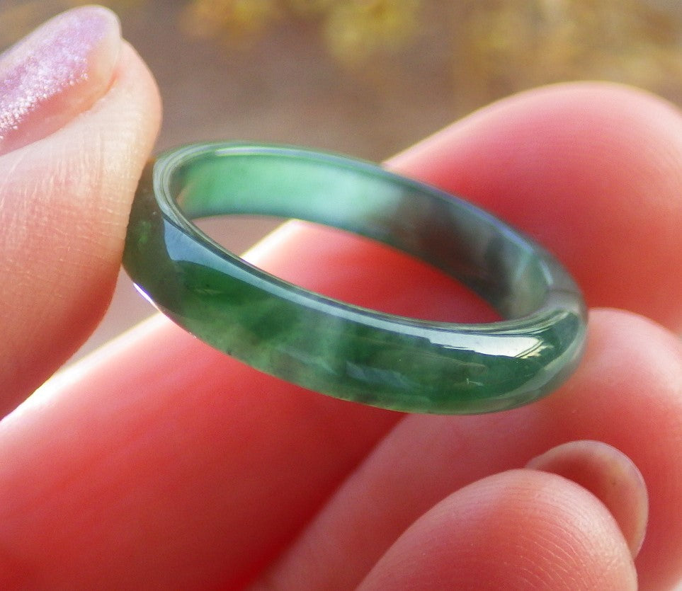 US 6 Certified Hand Carved Blue Water Green Natural Grade A Jade jadeite Circle Ring