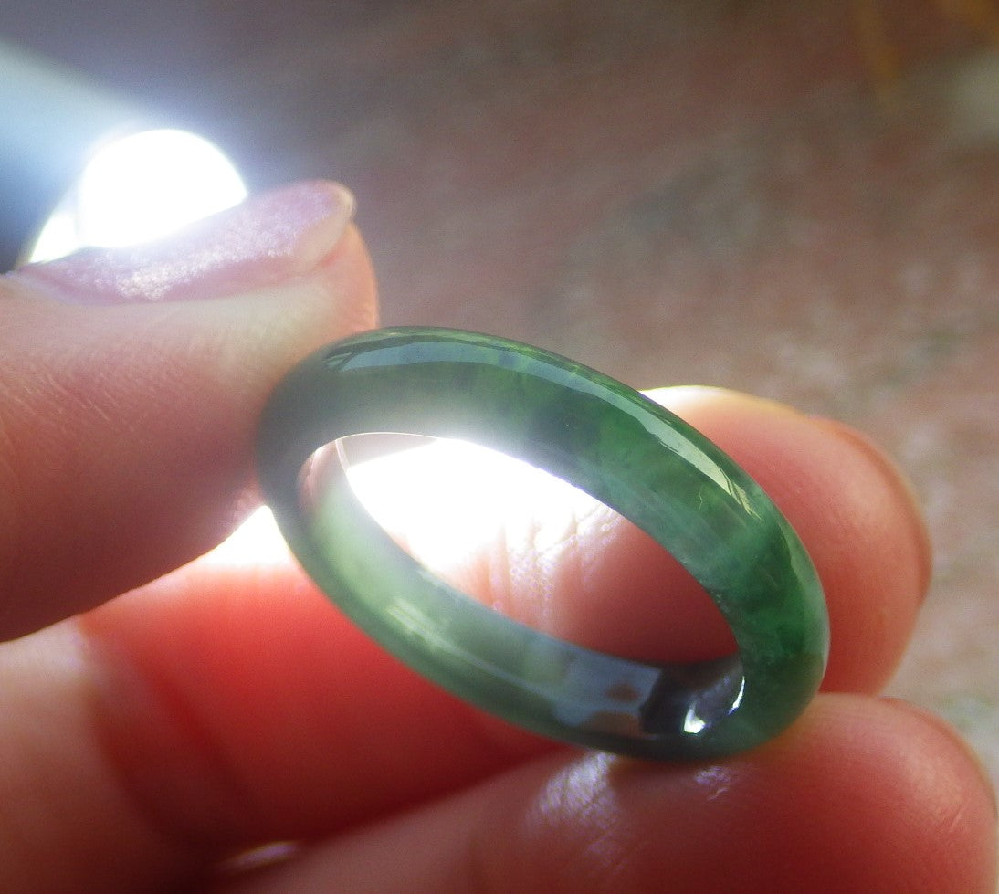US 6 Certified Hand Carved Blue Water Green Natural Grade A Jade jadeite Circle Ring