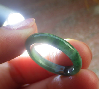 US 6 Certified Hand Carved Blue Water Green Natural Grade A Jade jadeite Circle Ring