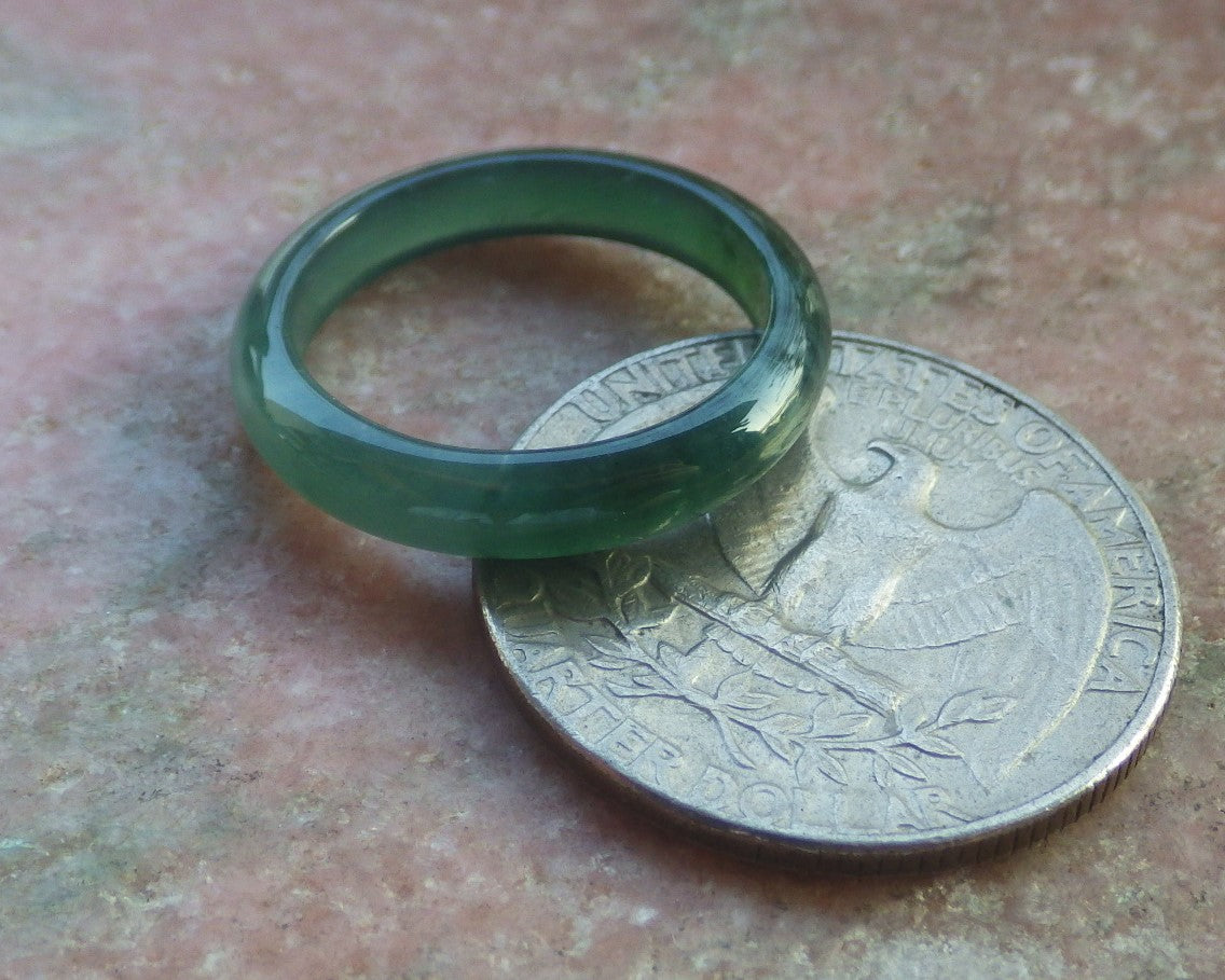 US 6 Certified Hand Carved Blue Water Green Natural Grade A Jade jadeite Circle Ring