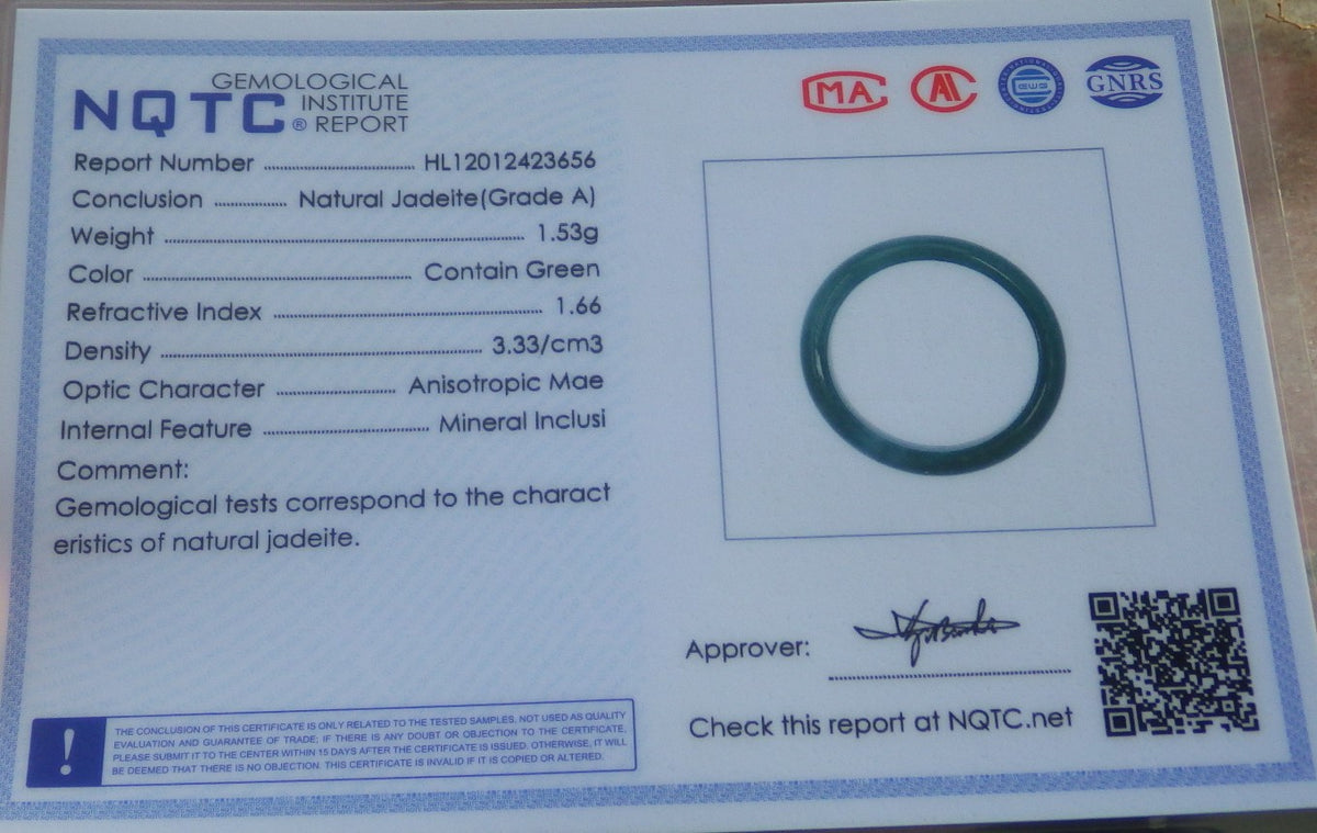 US 6 Certified Hand Carved Blue Water Green Natural Grade A Jade jadeite Circle Ring