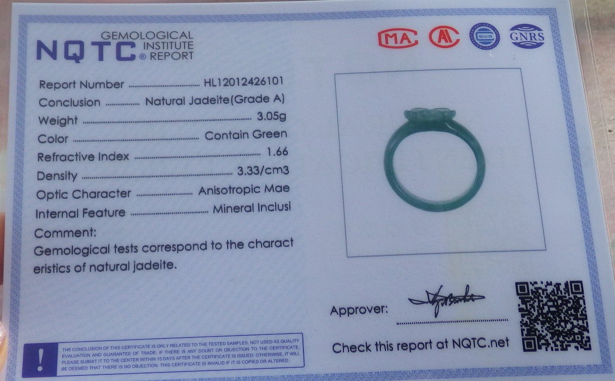 Certified Hand Carved Natural Blue Water Green Myanmar Burma Grade A Jade jadeite Two Ring