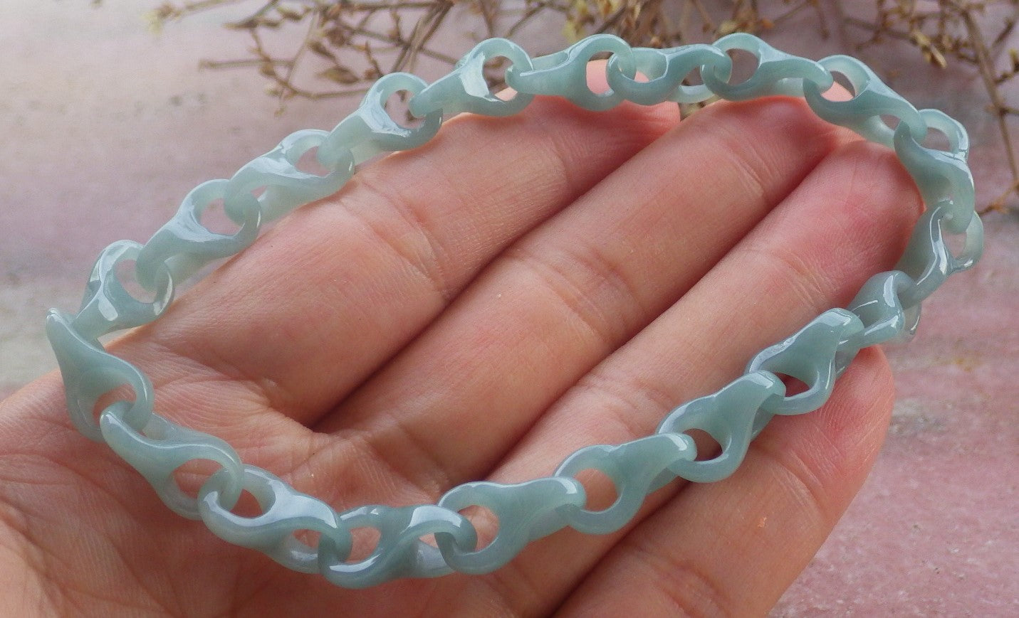 Certified Hand Carved Icy Green Natural Myanmar Burma A Jade Jadeite Hook Ring Bead Beads Bracelet