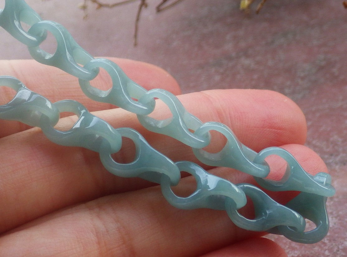 Certified Hand Carved Icy Green Natural Myanmar Burma A Jade Jadeite Hook Ring Bead Beads Bracelet