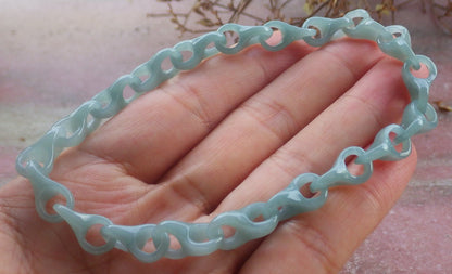 Certified Hand Carved Icy Green Natural Myanmar Burma A Jade Jadeite Hook Ring Bead Beads Bracelet