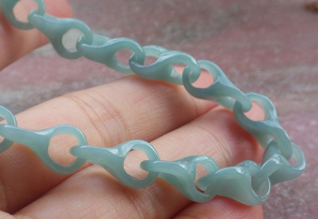 Certified Hand Carved Icy Green Natural Myanmar Burma A Jade Jadeite Hook Ring Bead Beads Bracelet