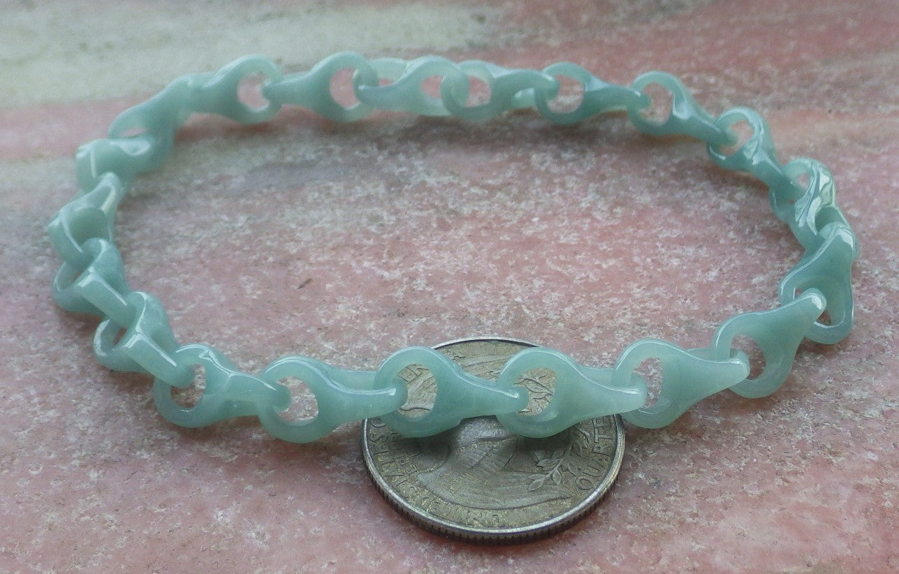 Certified Hand Carved Icy Green Natural Myanmar Burma A Jade Jadeite Hook Ring Bead Beads Bracelet