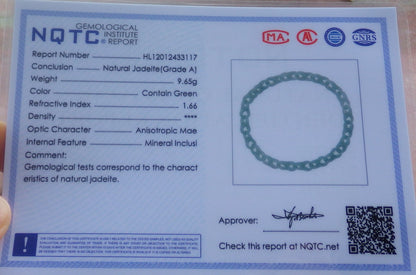 Certified Hand Carved Icy Green Natural Myanmar Burma A Jade Jadeite Hook Ring Bead Beads Bracelet