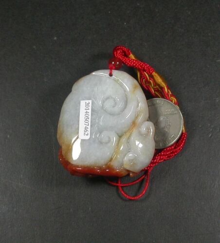 Certified Hand Carved Red Yellow Natural Myanmar Burma A Jade jadeite Butterfly Lotus Flower Pendant Necklace