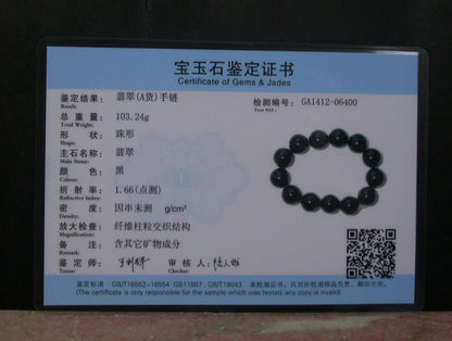 Certified Natural Black Burma A JADE Jadeite Bead Beads Bangle Bracelet 17mm