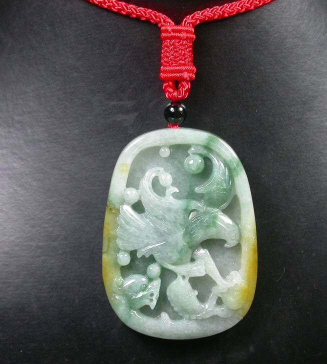 Certified Hand Carved 100% Natural Myanmar Burma A Jade Jadeite Dragon Eagle Fish Ruyi Pendant Necklace