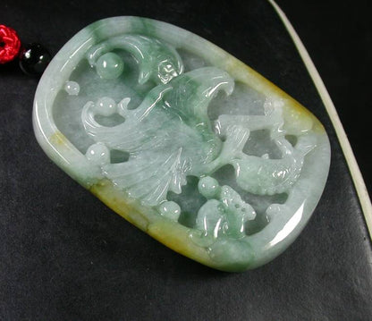 Certified Hand Carved 100% Natural Myanmar Burma A Jade Jadeite Dragon Eagle Fish Ruyi Pendant Necklace