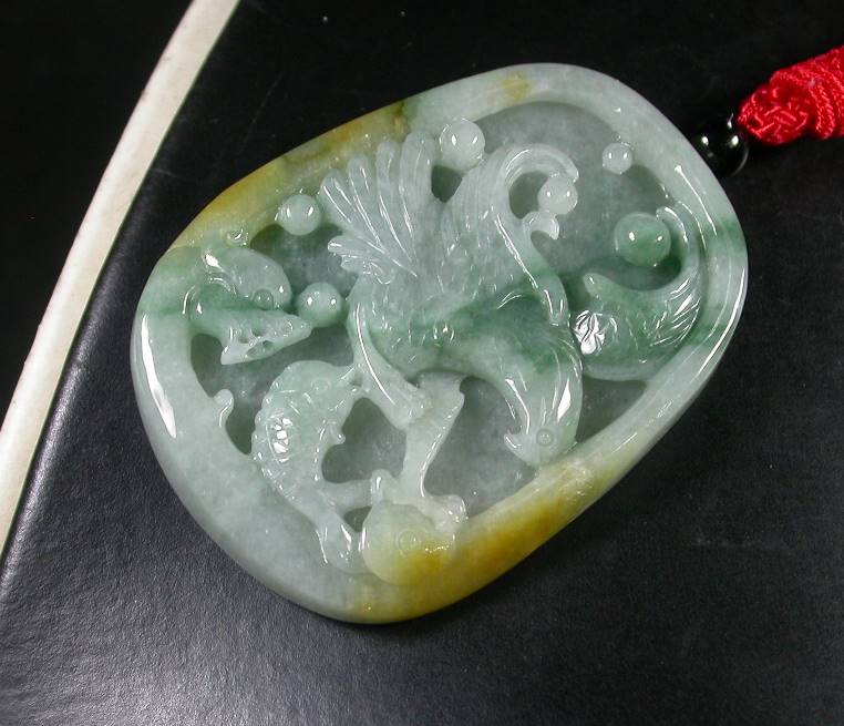 Certified Hand Carved 100% Natural Myanmar Burma A Jade Jadeite Dragon Eagle Fish Ruyi Pendant Necklace