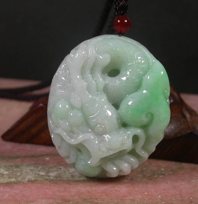 Certified Hand Carved Green Burma Natural A Jade jadeite Dragon Lotus Flower Pendant Necklace