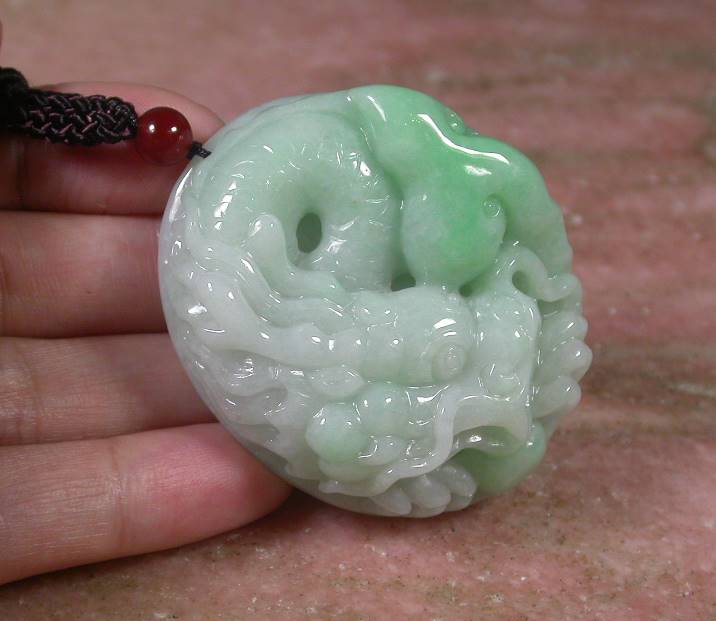 Certified Hand Carved Green Burma Natural A Jade jadeite Dragon Lotus Flower Pendant Necklace