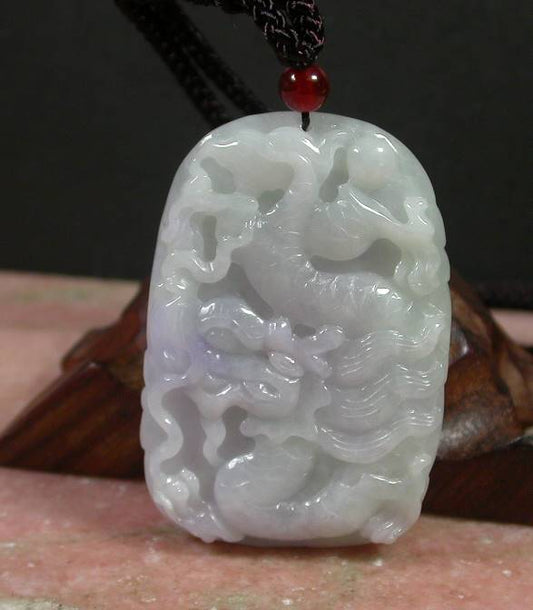 Certified Hand Carved Lavender Natural Myanmar Burma A Jade Jadeite Dragon Spit Bead Pendant Necklace