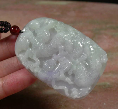 Certified Hand Carved Lavender Natural Myanmar Burma A Jade Jadeite Dragon Spit Bead Pendant Necklace