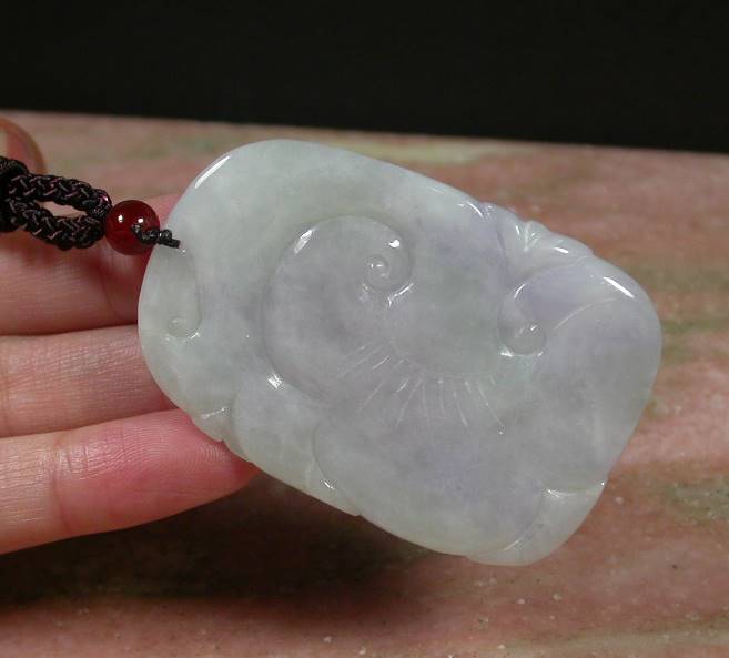 Certified Hand Carved Lavender Natural Myanmar Burma A Jade Jadeite Dragon Spit Bead Pendant Necklace